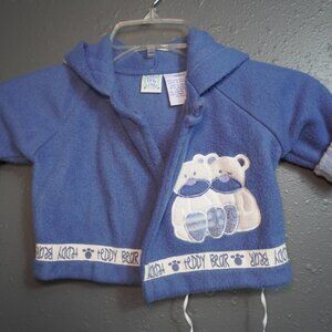 Little By little Babys Blue Teddy Bear Vintage Wrap Robe Size 3-6 Months